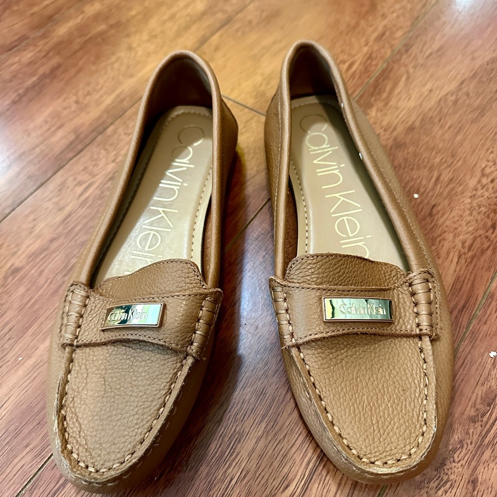 Calvin Klein Tan Leather Loafers for Women